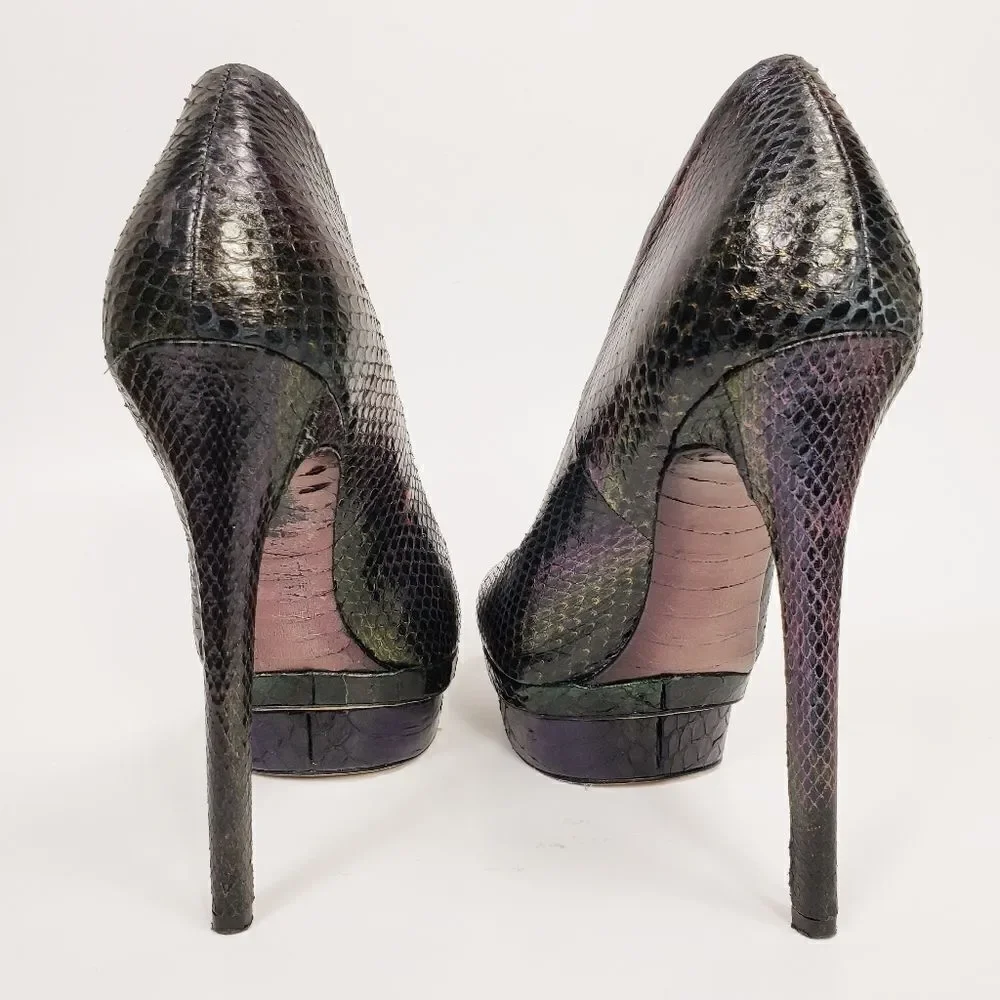 B Brian Atwood Iridescent Snakeskin Ferguson Platform Pumps Size 7.5